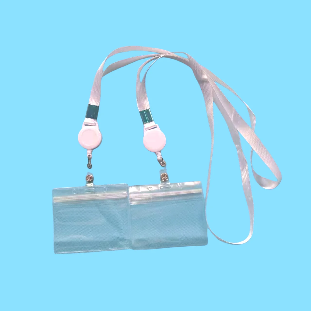 Ensemble de 2 porte-cartes d'identité, porte-passe pour événements - PVC durable, blanc, noir, bleu clair, vert, parfait pour les enseignants, les infirmières, les étudiants, les avocats