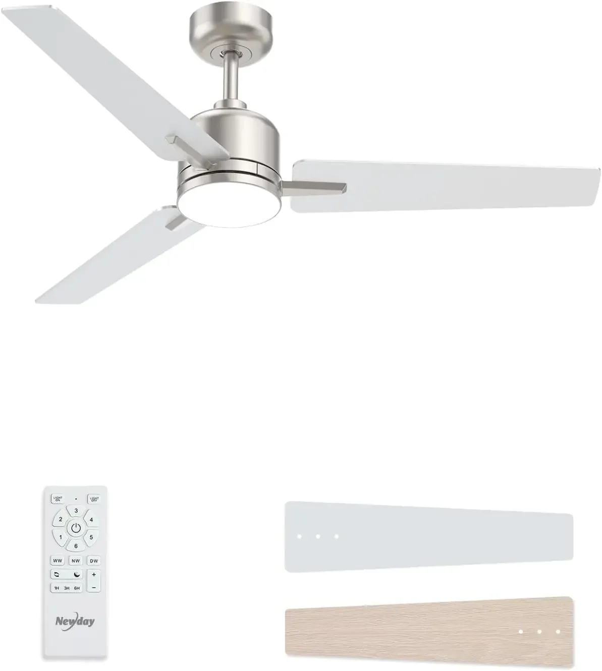 Ceiling Fans with Lights and Remote, Brushed Nickel Ceiling Fan with Light, Reversible, 3CCT, Dimmable, Noiseless, 3 Blades, Qui