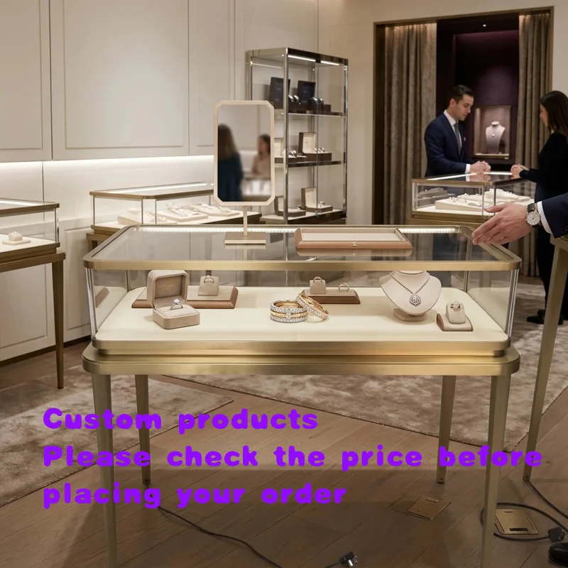 custom.Modern Glass Heavy Duty Eco-Friendly Jewelry Display Cabinet Warm LED Light Dust Proof Closed Showcase Custom Size
