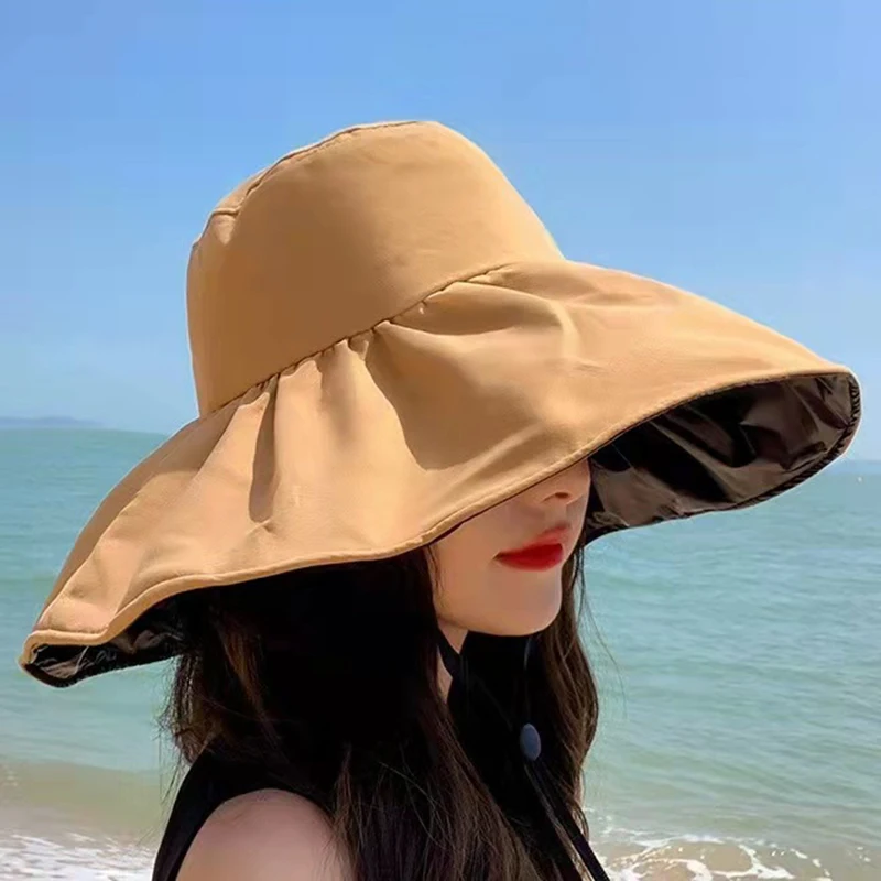 Black Rubber Sunscreen Hat Women\'s Summer Foldable Large Brim Sunshade Fisherman\'s Hat UV Protection Sun Hat