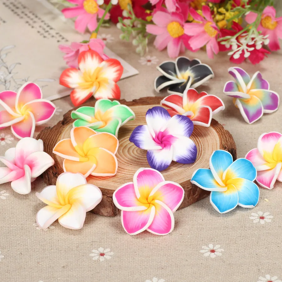 

100 шт./пакет, красочный цветок, цветок из полимерной глины с отверстием для изготовления ювелирных изделий, ожерелье, серьги, сделай сам, гавайские украшения