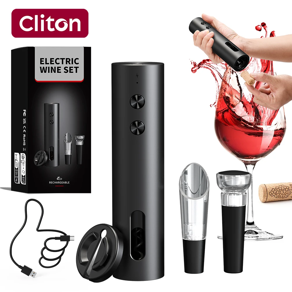 Cliton Popular Rechargeable Wireless Automatic Electric Wine Corkscrew Electeic Wine Opener Set