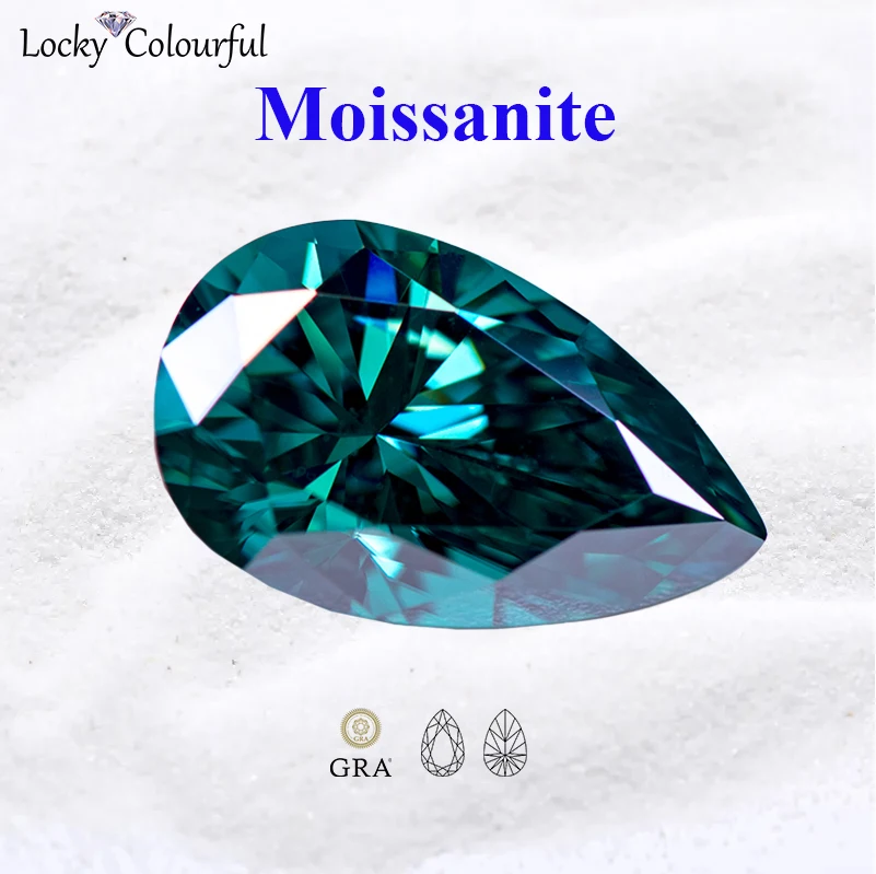 

Moissanite Pear Shape Top Quality Natural Color Emerald Green VVS1 with GRA Certificate for Charms Jewelry Making Ring Materials