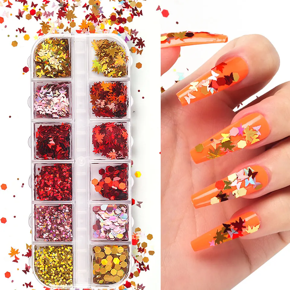 Flocons de paillettes holographiques pour ongles, 6/12 pièces en 1, or Rose, argent, poudre de trempage papillon pour outils pour ongles en acrylique