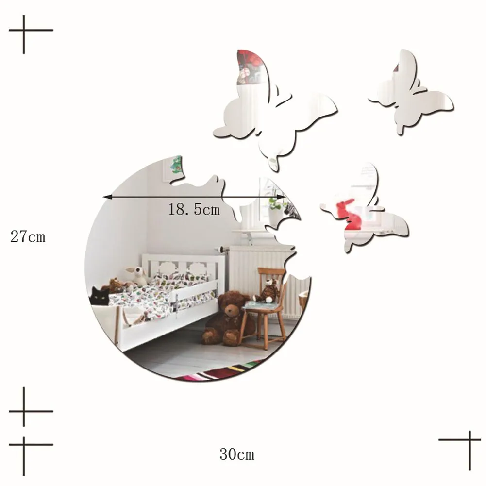 Useful Wall Stickers Acrylic Bedroom Butterfly shaped Decoration Living room Mirror Set Wall Sticker Wall decals