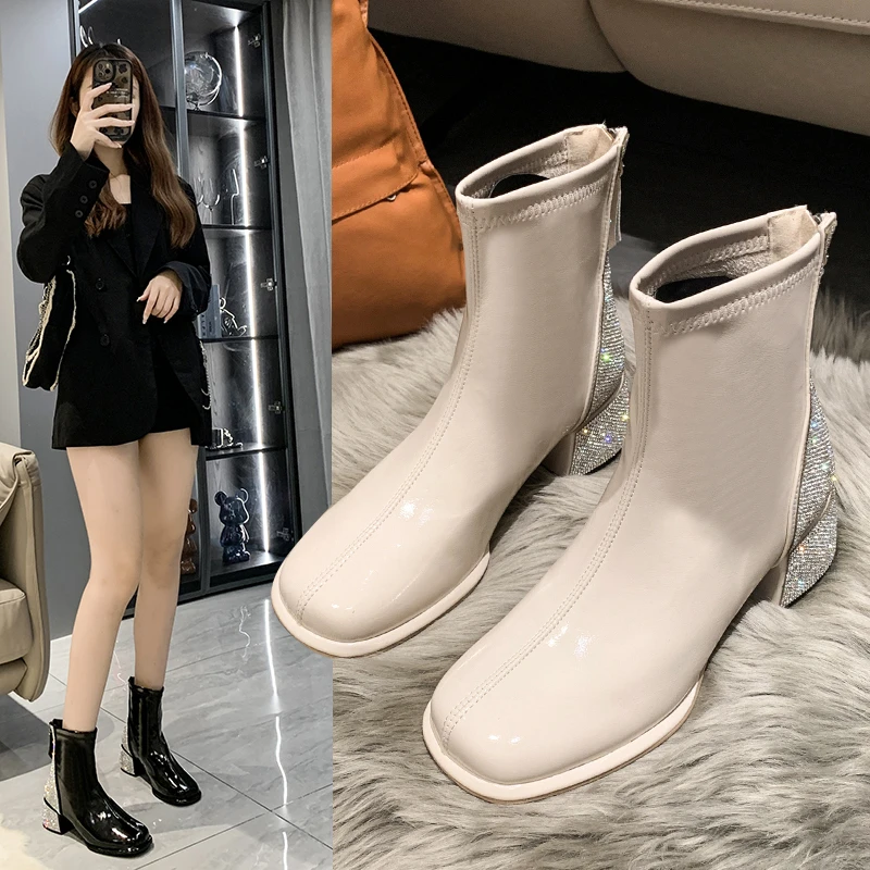 

Winter Thick soled Luxury Warm Boots Fashion Shining Crystal Modern Boots Women's Designer Water Diamond Winter Shoes