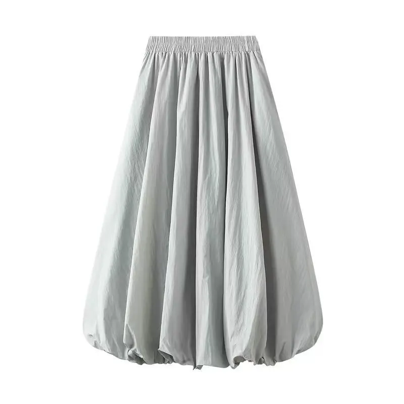 

Fashion Solid Color A-line Skirt Women Mid Length Elastic High Waist Skirts Versatile 2025 Spring New Clothing