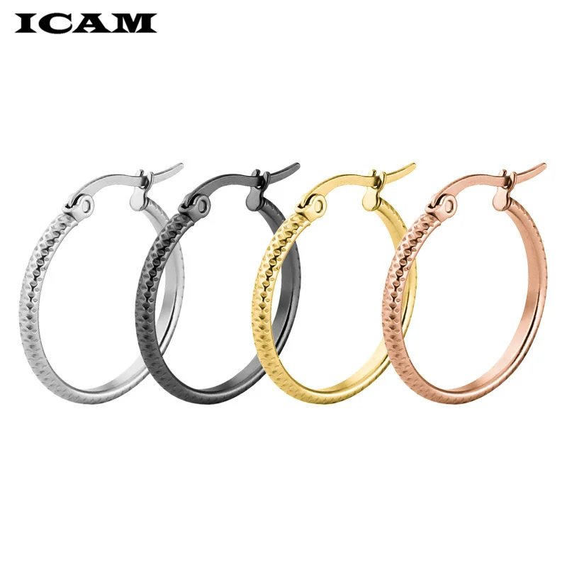 ICAM Golden Silver Black Color Hoop Earrings Simple Round Hollow Fashion Personalized Ear Jewelry Gift For Wedding Party Kupe