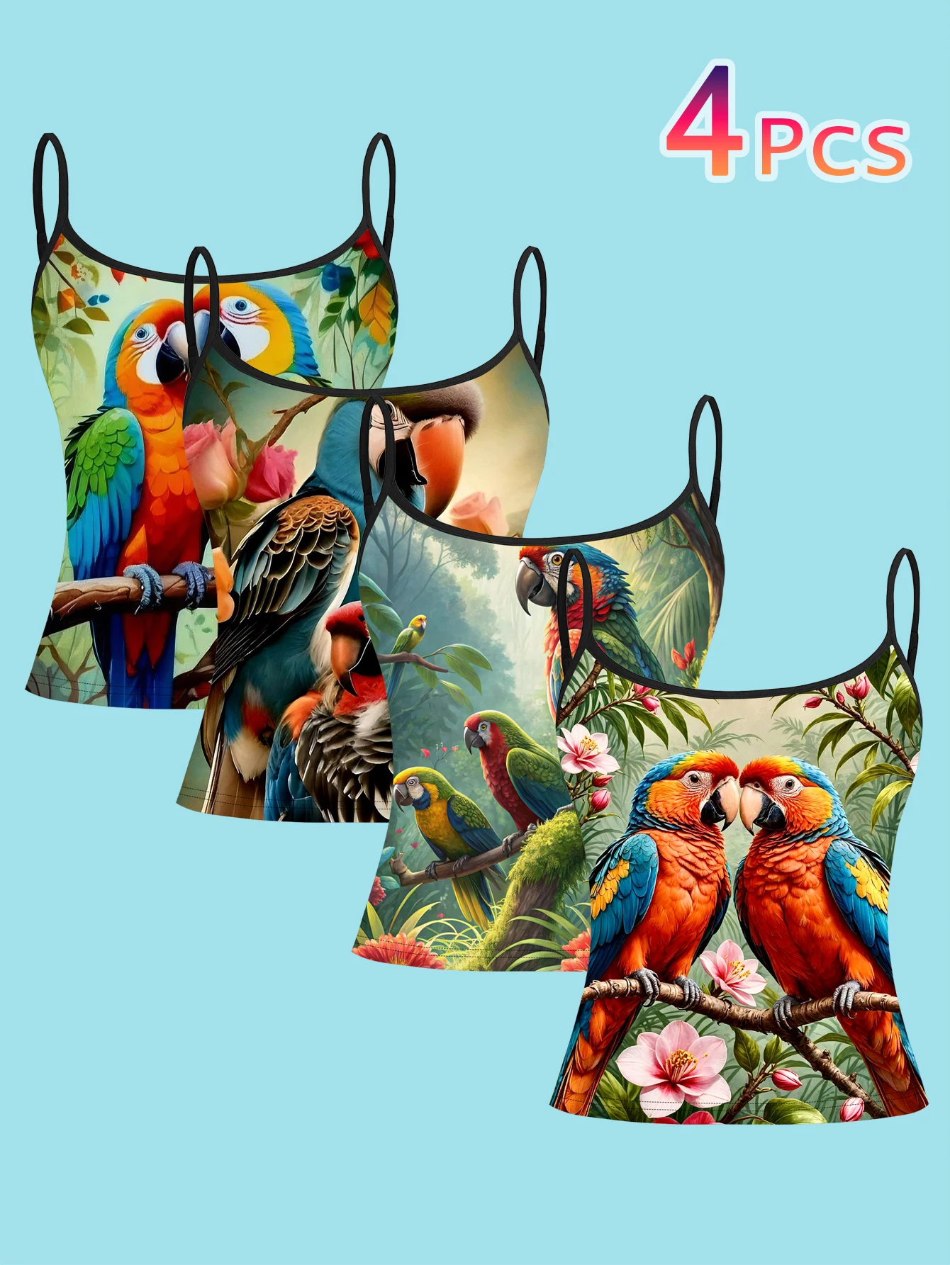 Tropic Strap Vintage - 4-Piece Vintage Oil Painting Macaw Print