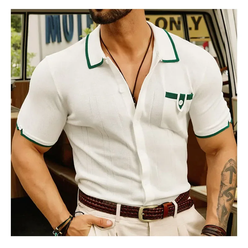 Camiseta informal de negocios para hombre, Polo de punto de manga corta, ropa de alta calidad, novedad de verano