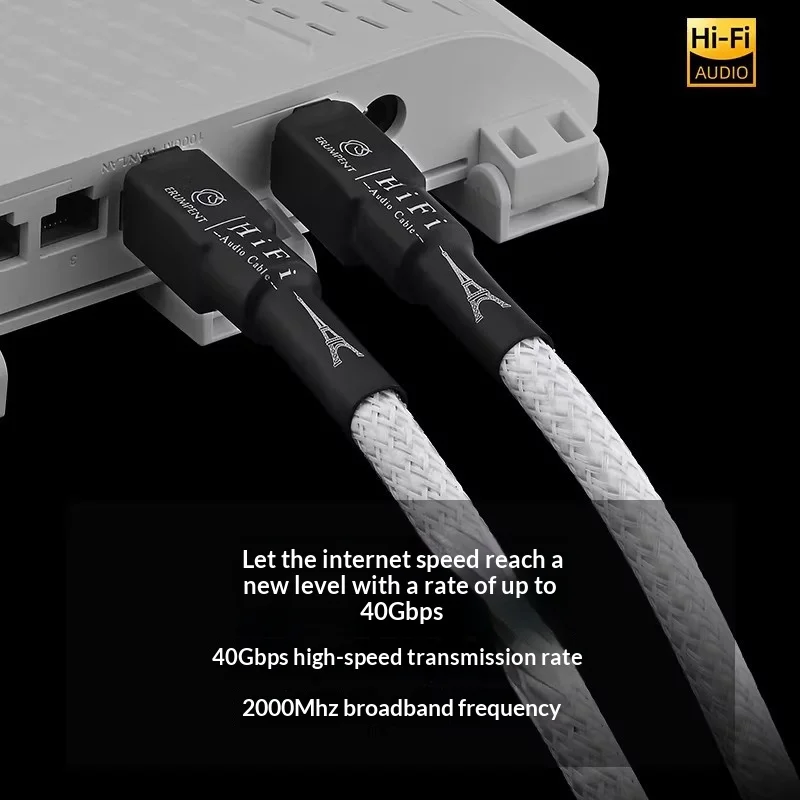 Erumpent Audiophile Pure Silver 10Gbps Cat8 Ethernet Cable Gaming Router Broadband Super Cat8 High-Speed Ethernet Cable