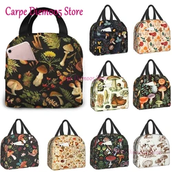 Cute Mushroom Print Thermal Food Picnic Lunch Bags For Women Portable Lunch Box Insulated Canvas Lunch Bag Kids Lunch Box Tote