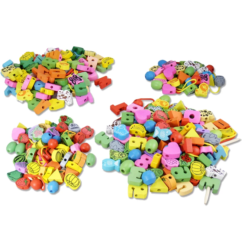 26 szt. Drewniane Koraliki Zabawki Cyfry DIY Nawlekanie Nici Drewniane Koraliki Zabawka Montessori Gry Edukacyjne dla Dzieci Prezenty TMZ