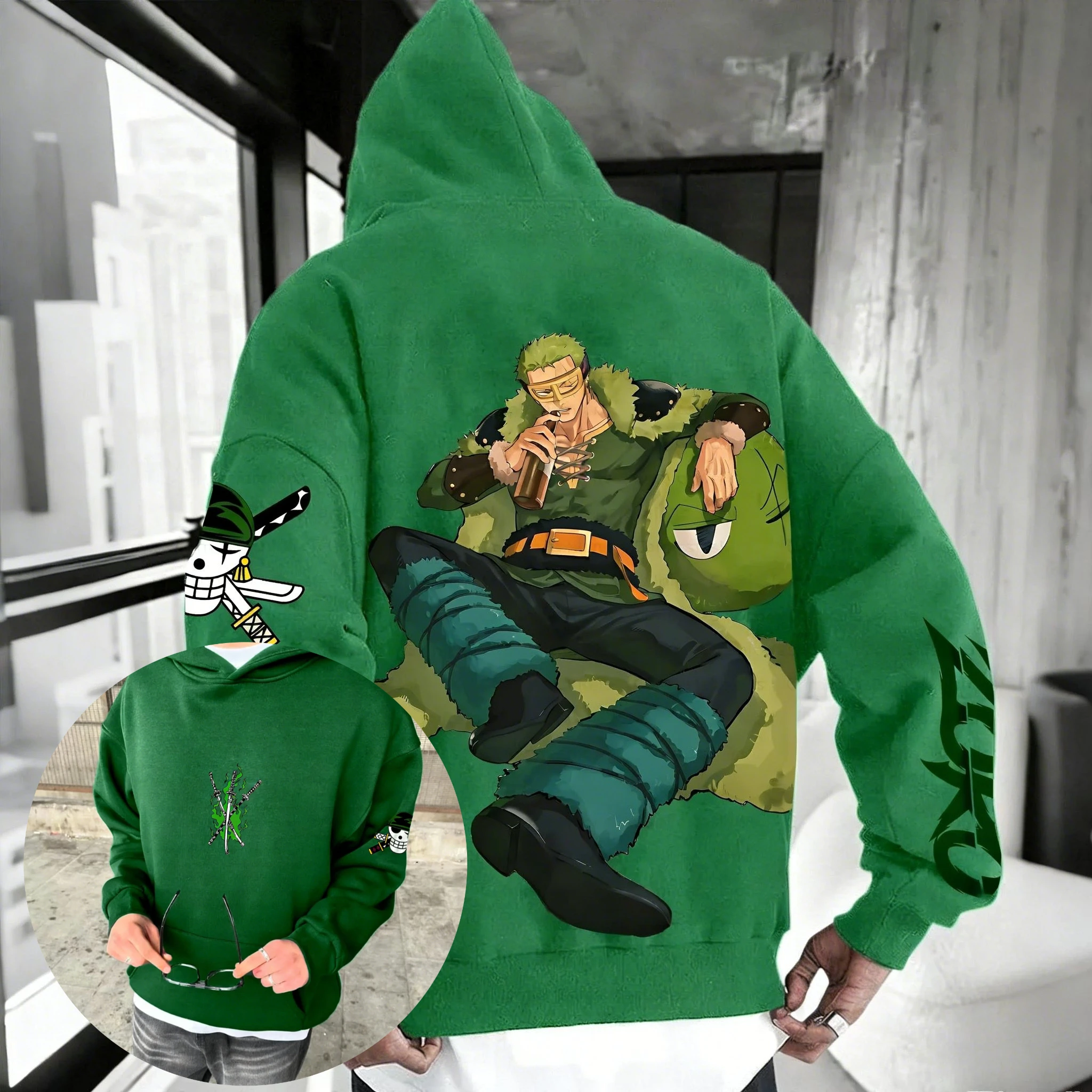 

Худи Y2K One Piece Zoro унисекс, толстовка с аниме-принтом, хлопковая куртка в уличном стиле, весна 2026, повседневный лонгслив