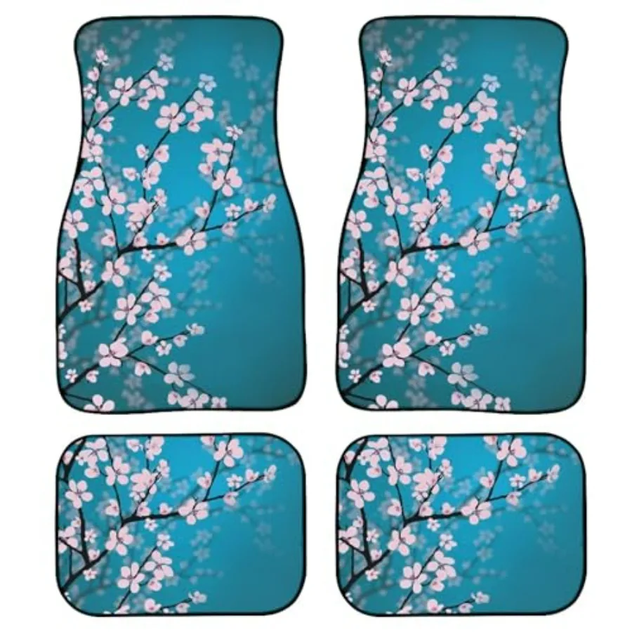 

Pink Cherry Blossom Car Floor Mats Carpet Set of 4 Jnese Flower Blossoms Tree Branch Asian Style Floor Mats for Cars Universal