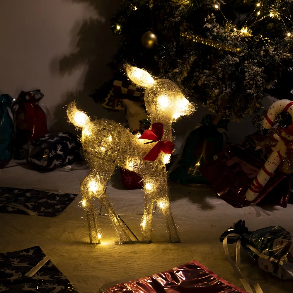 Wapiti Lumineux en Fer pour Décoration de Noël en Famille, 3 Pièces, Extérieur, Cour, Hiver