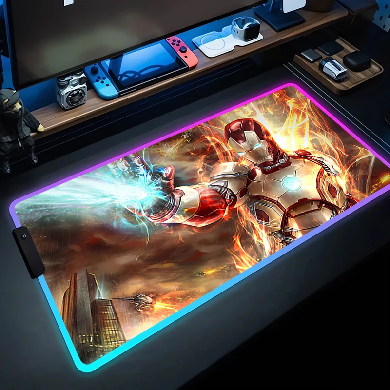 I-iron Man-alfombrilla de ratón grande para juegos, alfombrilla de goma antideslizante para teclado de ordenador, decoración del hogar, RGB