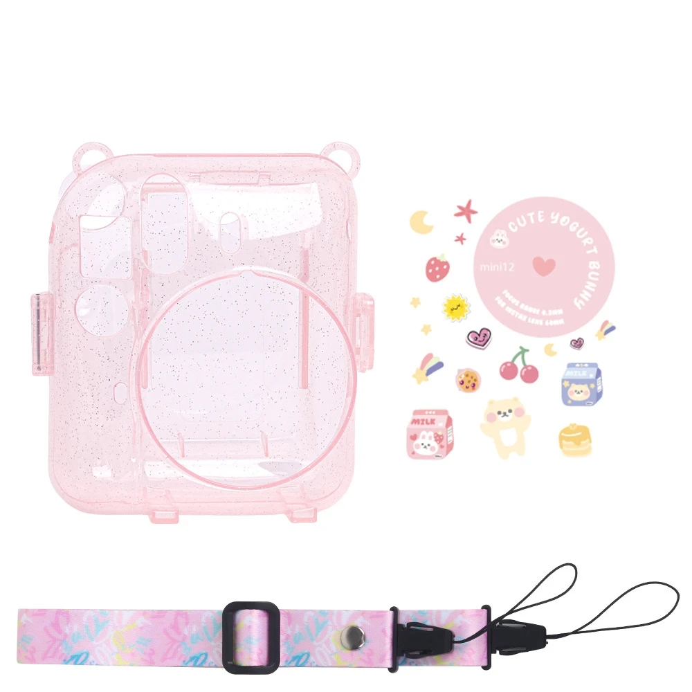 For Instax Mini 12 Photo Bag Transparent Storage Case Crystal Case Strap Sticker Three Piece Set