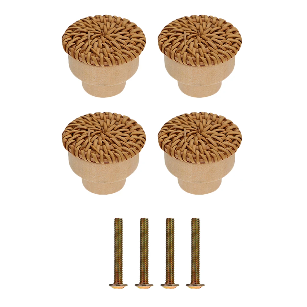 

4 Pcs Rattan Mushroom Head Drawer Wooden Small Round Furniture H les For Cabinets Wardrobes Shoe Cabinets Dresser Pulls Closet