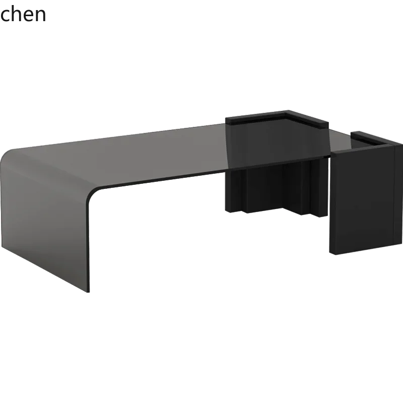 D18- black high-end coffee table minimalist glass rectangular lig luxury art modern simplicity