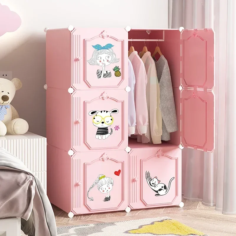 Factory Direct Compatible WithStorage Cabinet Thick Portable Closet Wardrobe Cartoon Wardrobe for Children At Home Simple