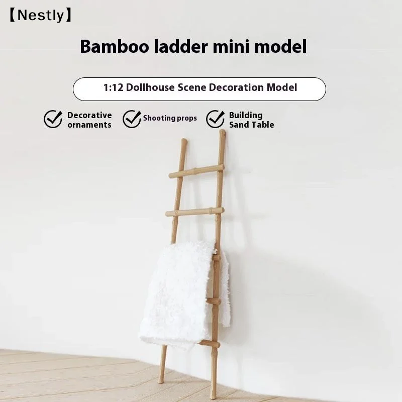 1 Piece Dollhouse 1:12 Scale Simulated Bamboo Ladder Model Micro Landscape Small Ornament DIY Home Decoration〔Nest〕
