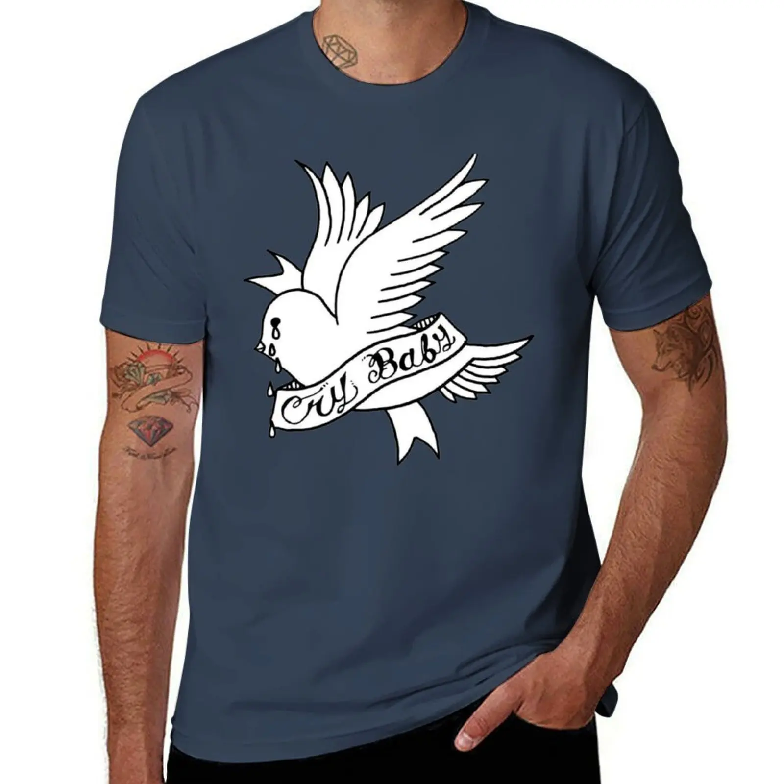 

Lil Peep Cry Baby Bird holding Banner T-Shirt anime tshirt funny t shirts cotton T-Shirt