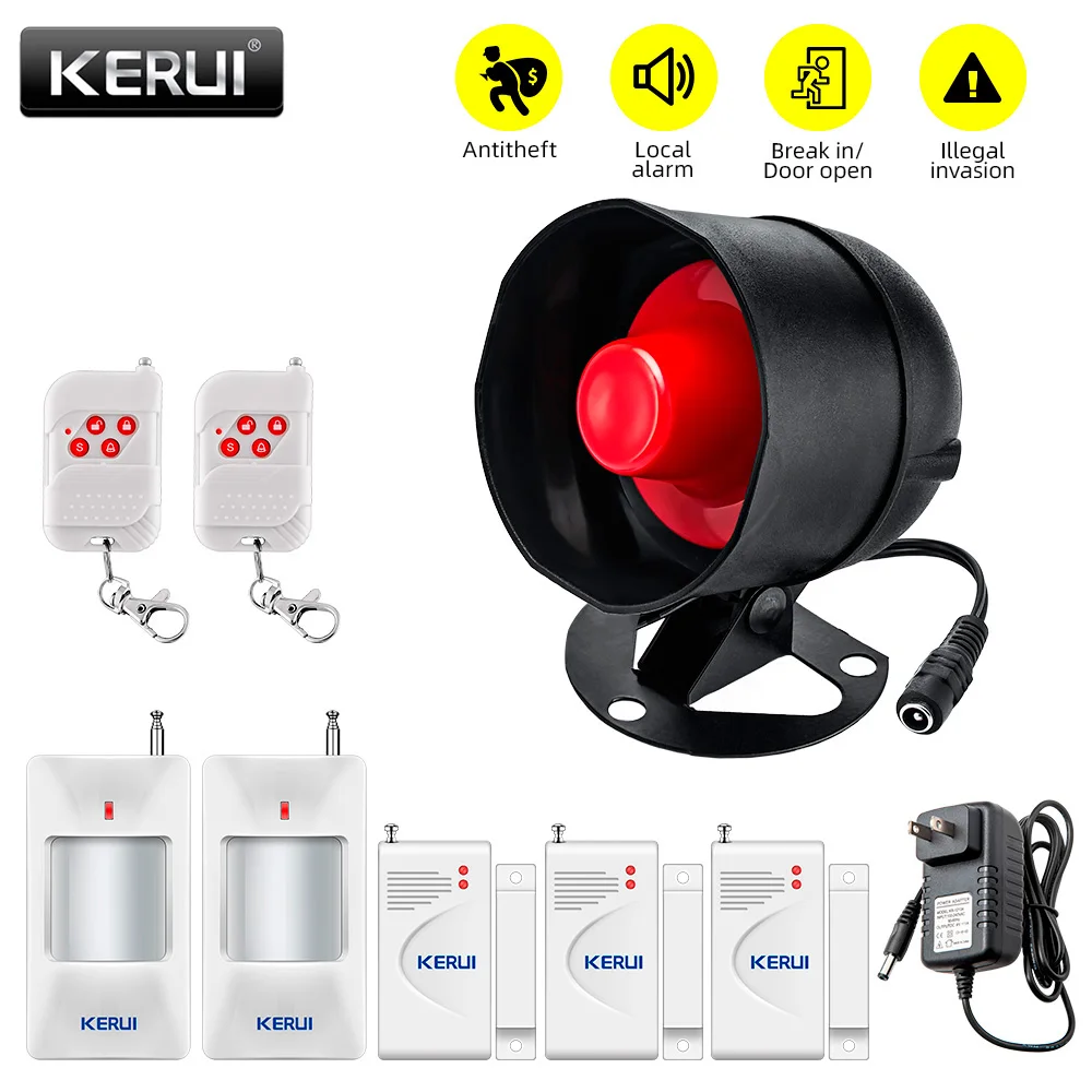 KERUI Wireless Home Security Alarm System Kit 110dB Loud Siren Horn Door Window Sensor PIR Motion Detector Remote Control No WiFi No APP Plug and Play Expandable