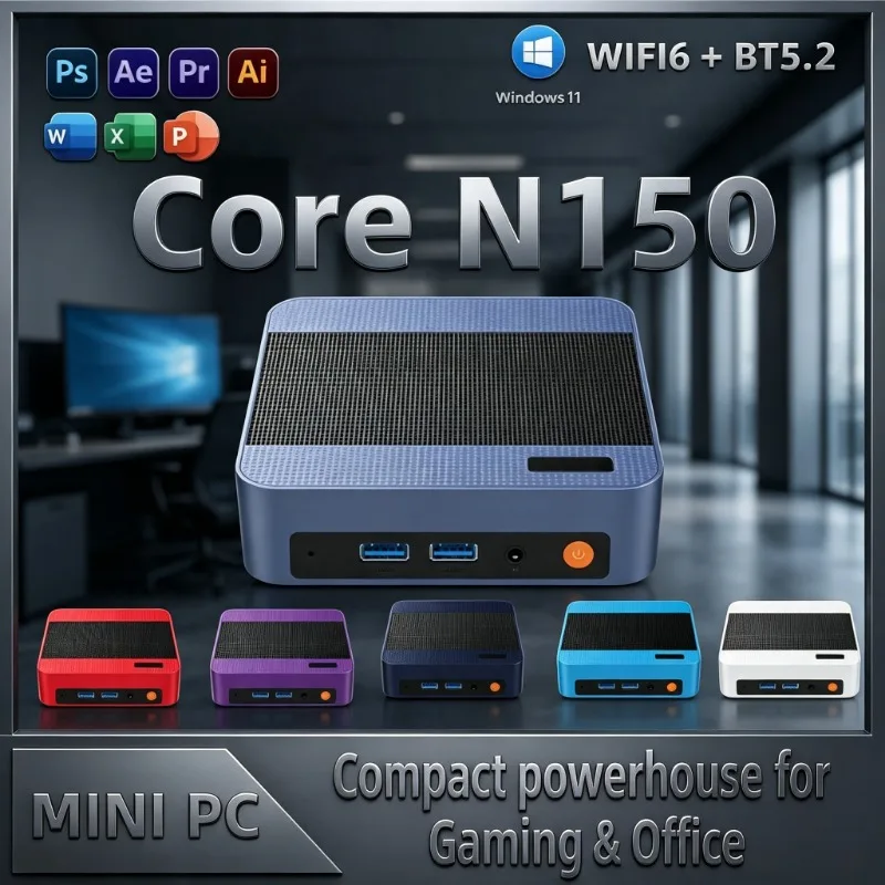 High Efficiency Mini PC Intel N150 Windows 11 12 Colors Available 16GB/32GB RAM 1TB SSD WIFI6 BT5.2 Multimedia Mini Computer