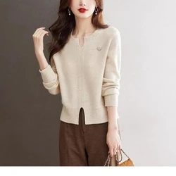 Office Lady Women's Clothing Autumn Winter O-Neck Solid Color Pullover Long Sleeve Sweater Knitted Casual Fashion Elegant Tops