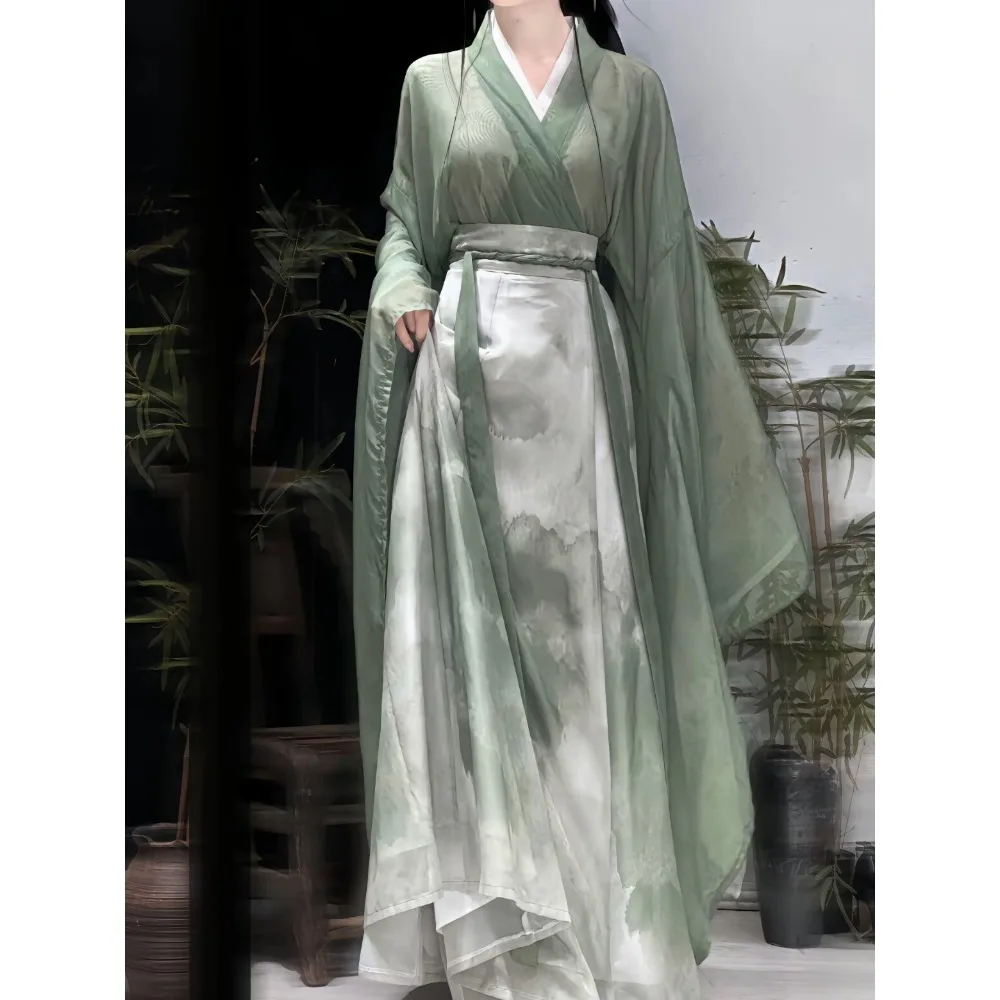 

Исторический костюм династий Вэй и Цзинь: комплект с отложным воротником и широкими рукавами в стиле «холодный ветер» для весны и лета