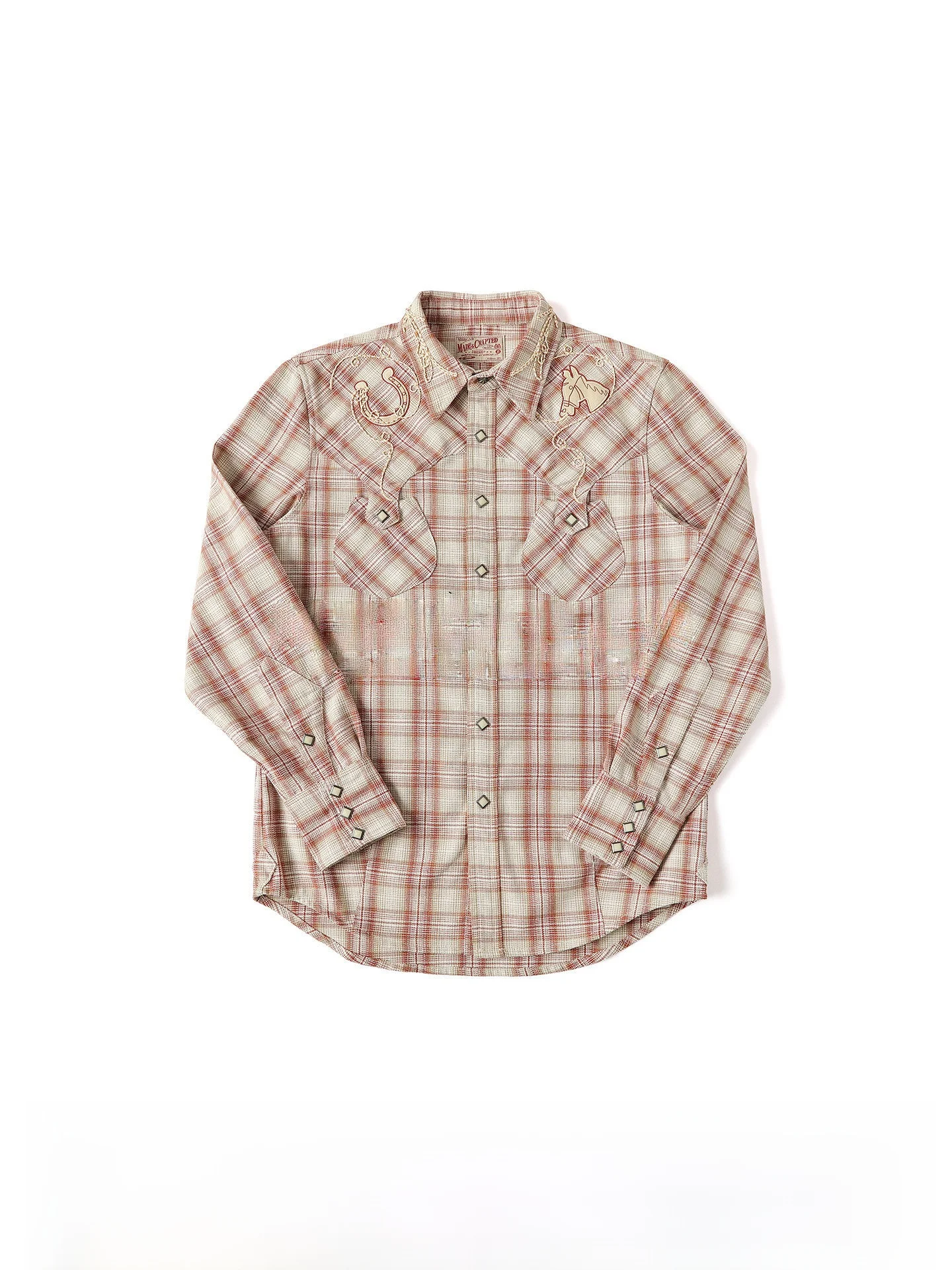 

Рубашка в стиле ретро-вестерн MBBCAR Narrow Series 98OZ с вышивкой из кожи и клетчатым узором, розовая, в стиле Mustang, для мужчин