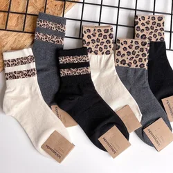 Leopard Stripe Sock for Women Retro Fashion Cotton High Street Popular Harajuku Cool Hipster Cozy Chaussette Spring Winter Black