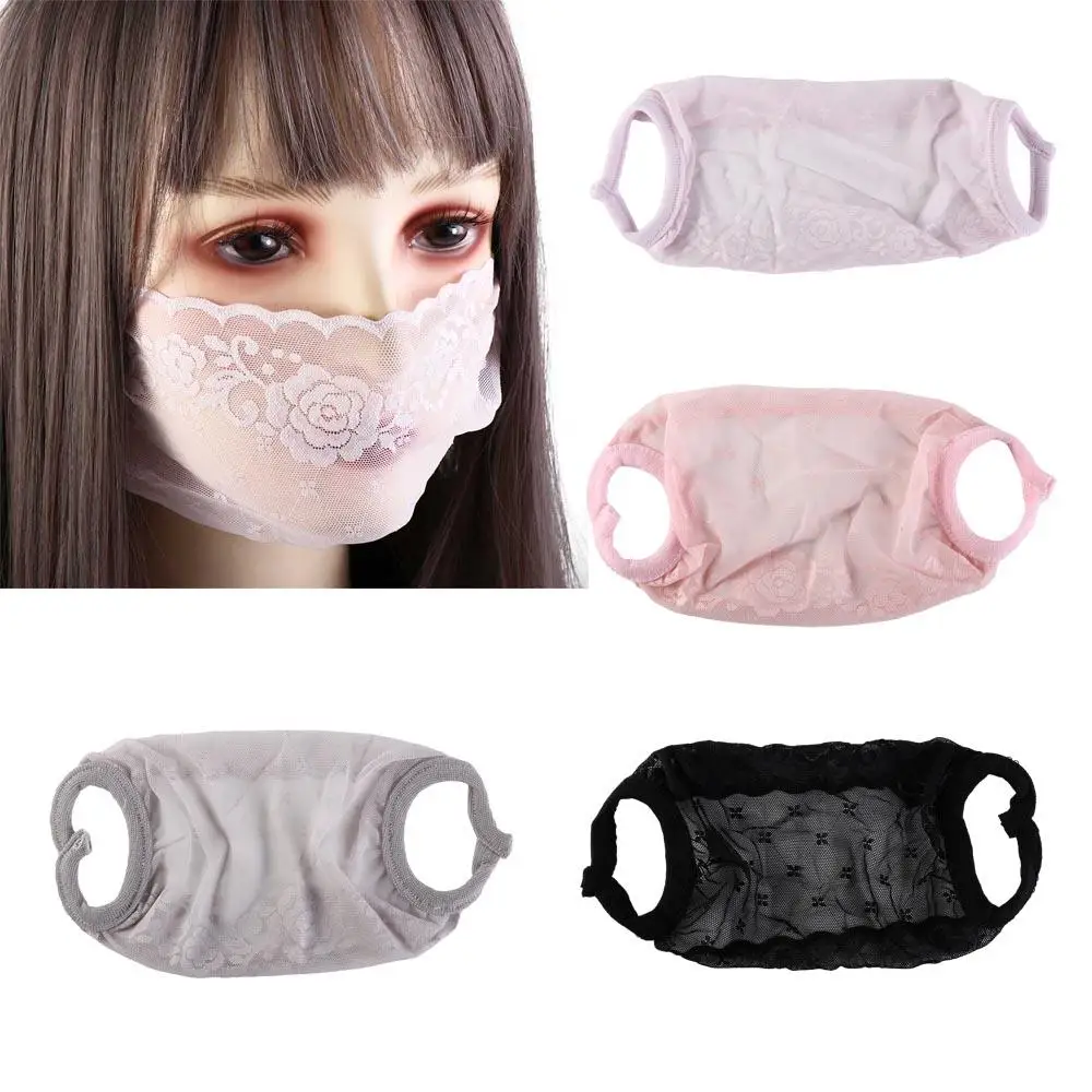 Mode Fietsen Elastische Uv Bescherming Vissen Hangend Oor Wandelen Masker Voor Vrouwen Zonnebrandcrème Masker Gezichtsbescherming Kanten Masker