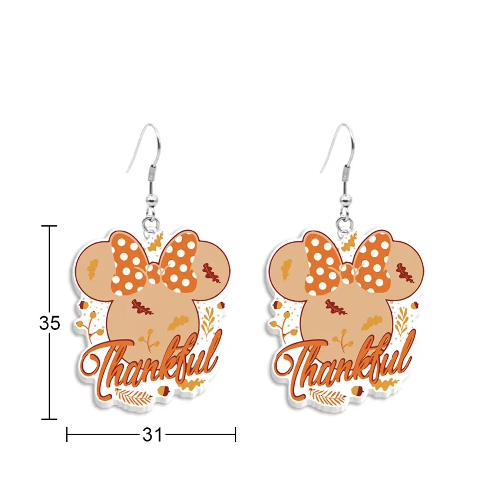 

Thanksgiving Day Design Earrings Mickey Autumn Pumpkin Pendant Earring Women Girl Jewelry Accessories Kids Family Gift