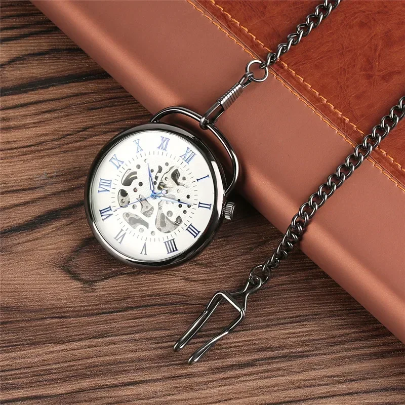 Steampunk Big Size Men Women Pocket Watch Skeleton Handwinding Mechanical Watches Roman Number Clock Pendant Chain Open Face