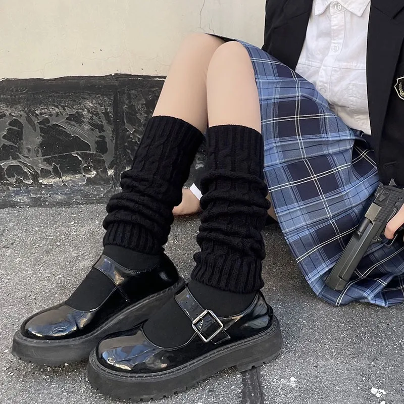 1 paire de chaussettes longues tricotées JK pour femmes, chauffe-jambes blanches, hauteur des genoux, chaudes, Style Lolita, amples, automne et hiver