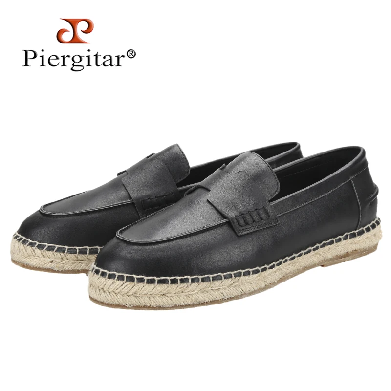 

Эспадрильи Piegitar мужские из натуральной кожи с горизонтальной полосой, туфли ручной работы в рыбацком стиле, высокий шнур, толстая подошва, черный цвет