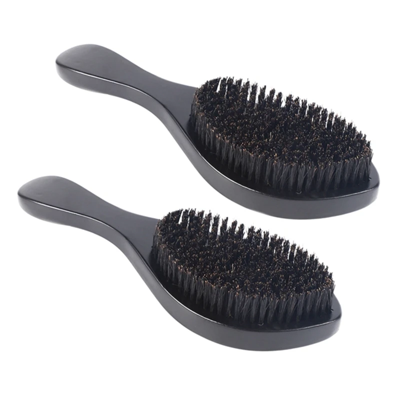 2 Pcs Magic-Wave Brush Curved Wave Brush Men's Styling Comb Soft And Wild Boar Hairdressing Tool