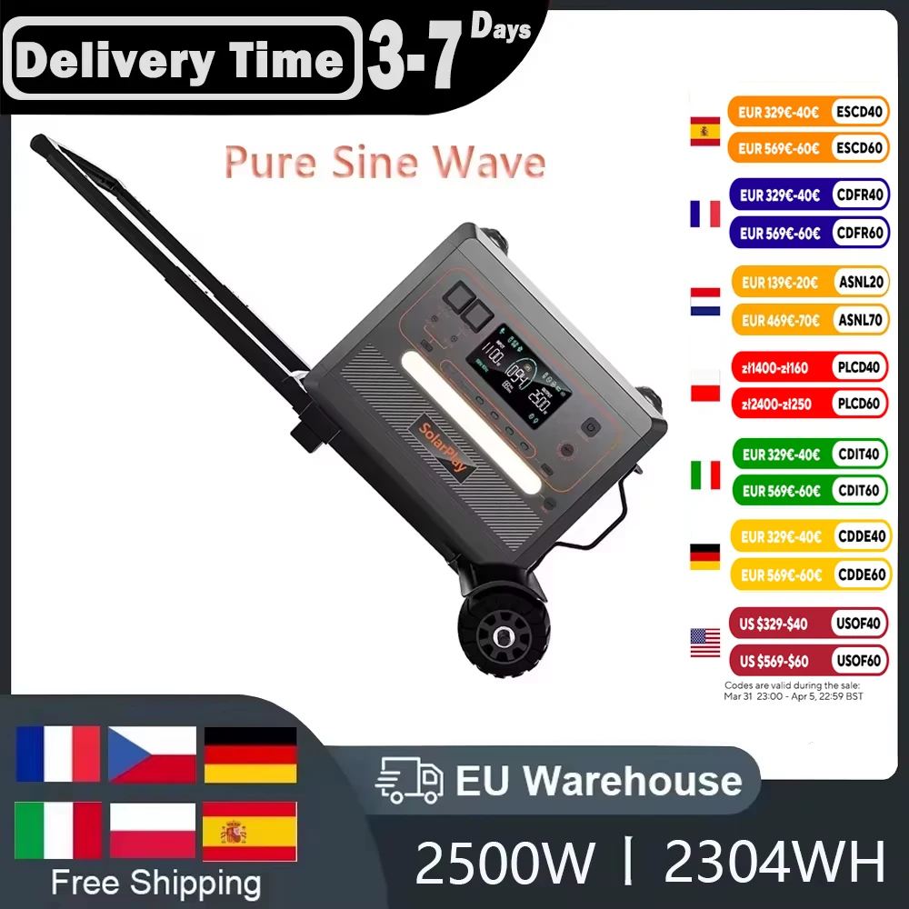Solarplay Q2402M Tragbares Kraftwerk, tragbarer Solar-Klappwagen, 2304 Wh 2500 W Ausgangsgenerator