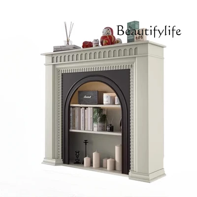 French Cream Style Solid Wood European Style Arched Fireplace Curio Cabinet American Living Room Fireplace Entrance