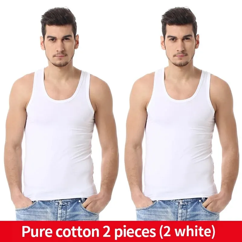 2-piece MEN\'S Four Seasons Slim Vest Leisure Fitness Young Men Joker Sleeveless T Middle-aged Men Comfortable Bottoming.