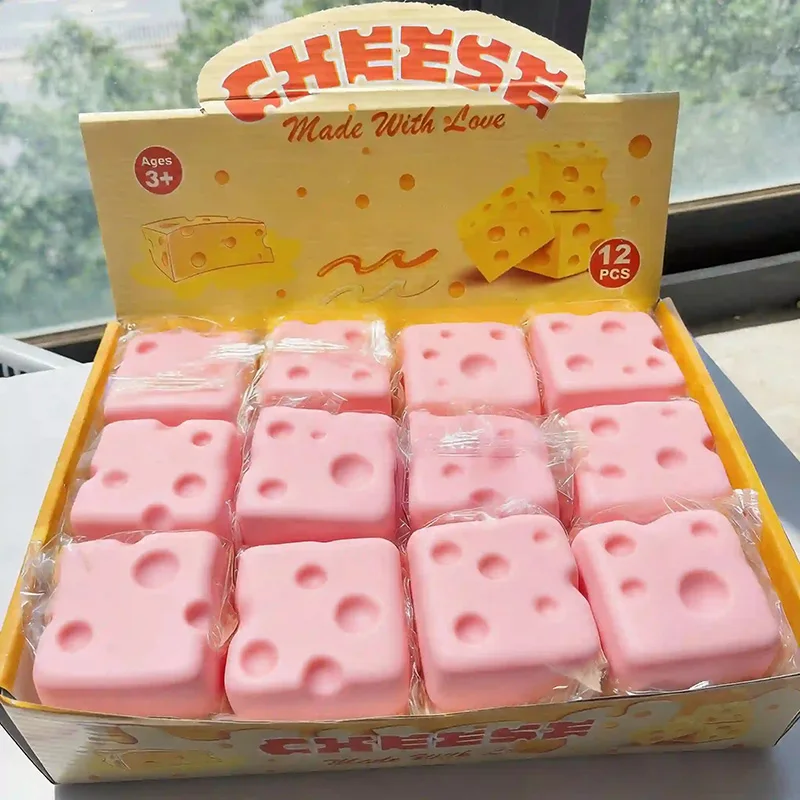 Cheese Cube Stress Ball Big Cheese Shapeable Squeeze Ball Soft Pinch Fidget Toy Fun Game Sensory Anti-Stress Festival Gift