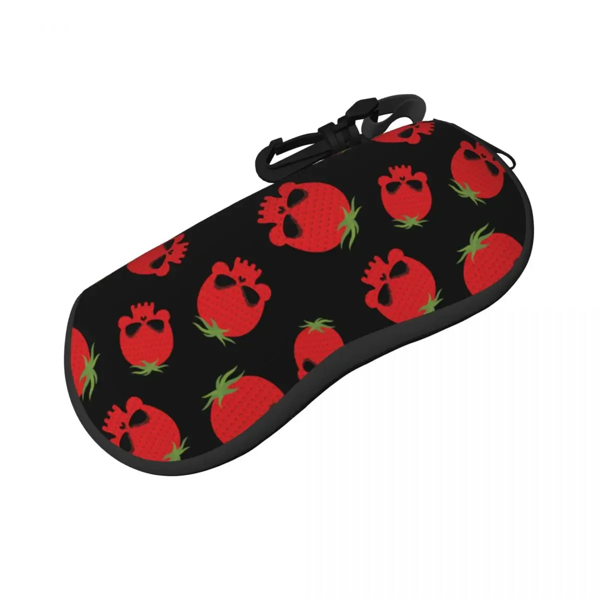 Portable Eyewear Case Strawberry Skull Sunglasses Soft Case Glasses Box with Lanyard Zipper Eyeglass Case