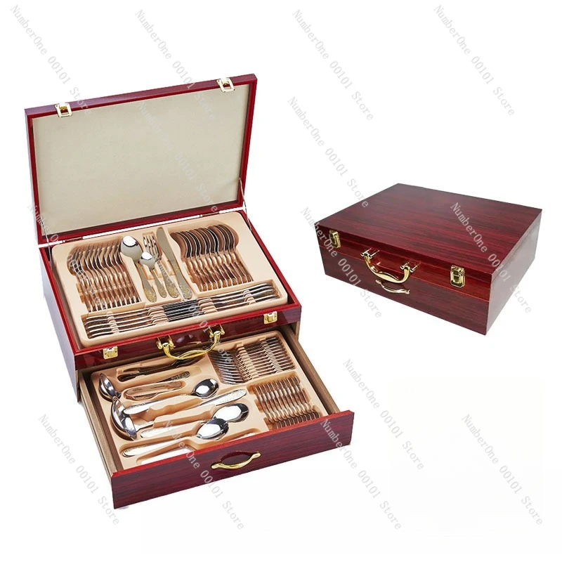 

72-piece Western food stainless steel tableware gold-plated steak knife, fork and spoon set gift box