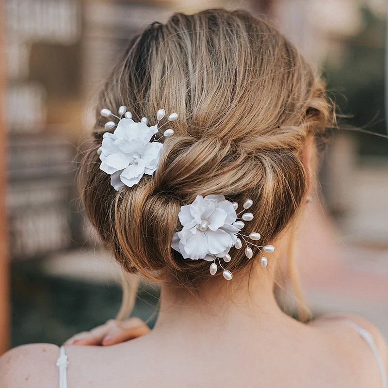 Fairy Bride Hair Accessories Simple White Flower Hairpin Hairpin Birthday Dress Accessories in Europe and America