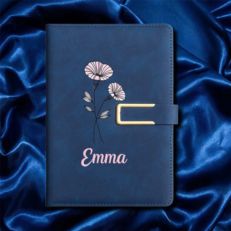 Faux Leather Diary Notebook with Custom Name/Text - A5 Size Textured Cover, Horizontal Ruled Pages Suitable for Work,, Travel