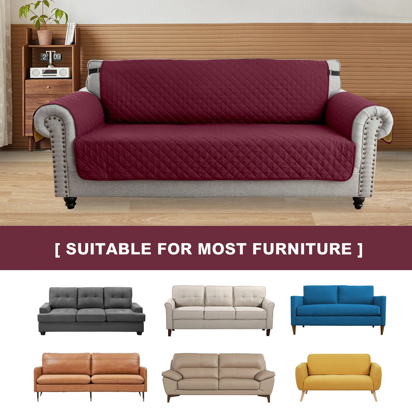 1pc Waterproof Sofa Cover Quilted Anti-wear Couch Cover for Dog Pet Kids Recliner Armchair Furniture 1/2/3/4 Seater Protect
