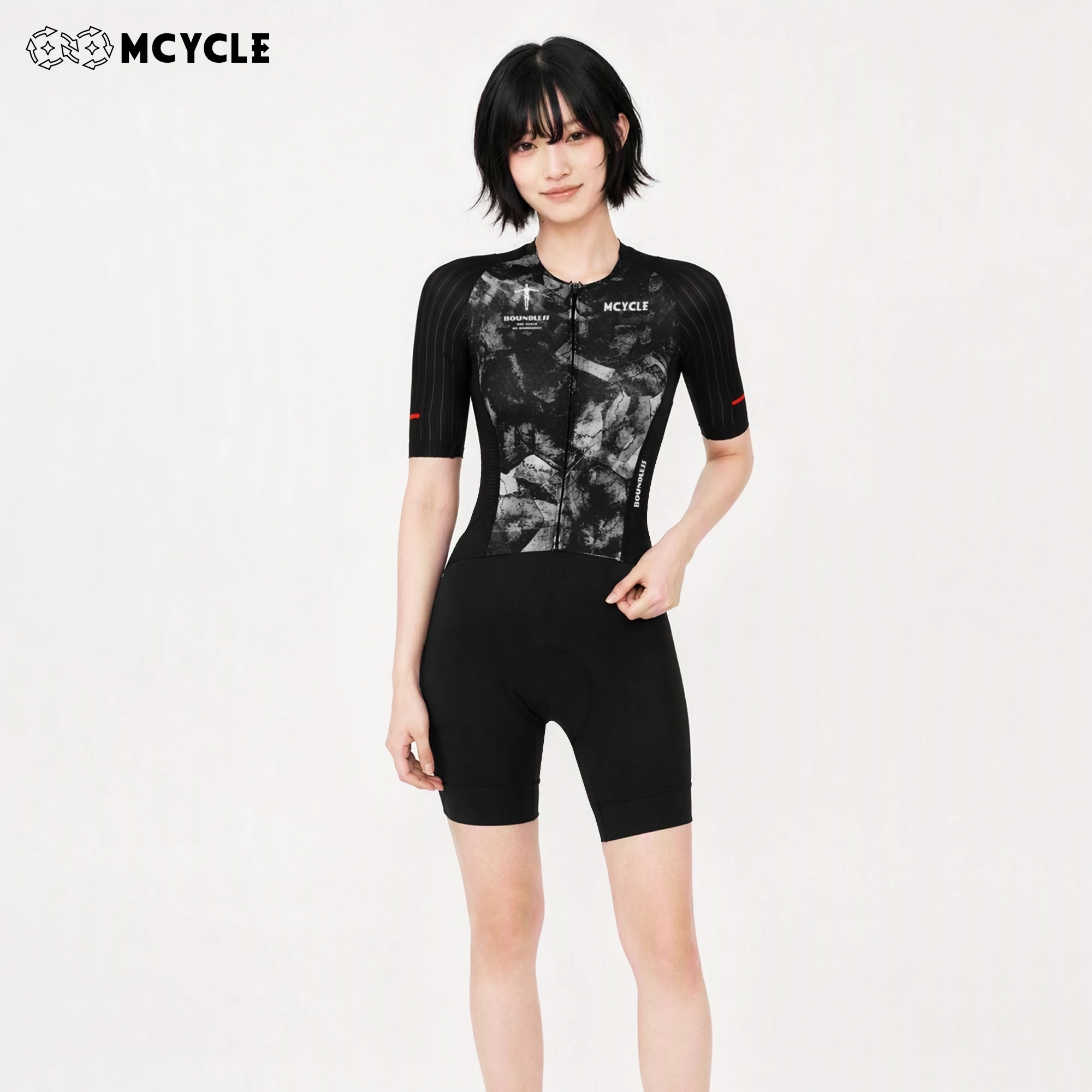 Mcycle Women Short Sleeve Cycling Jersey Four-Way Stretch Seamless Heat Transfer Logo Print Wholesale Road Bike Clothing