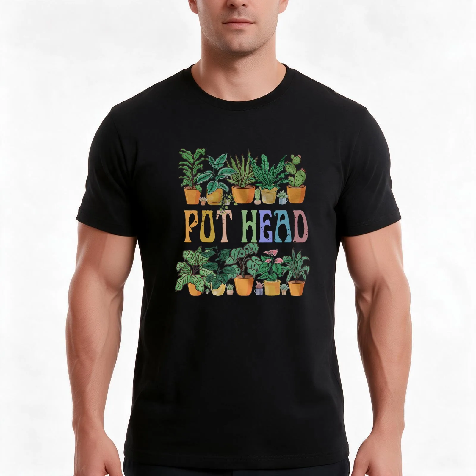 GARDENING POTTED PLANT POT HEAD T-Shirt Summer Casual Cotton Tee Oversized Streetwear Tops Vintage Graphic Print 100% Cotton